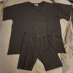 Zenana Black Oversized V Neck With Matching Biker‎ Shorts Medium NWOT